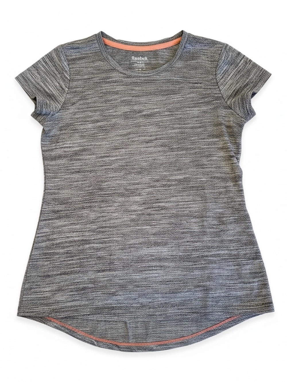 Reebok Women’s Gray Heather Short Sleeve Athletic Tee with Coral Trim. Size S